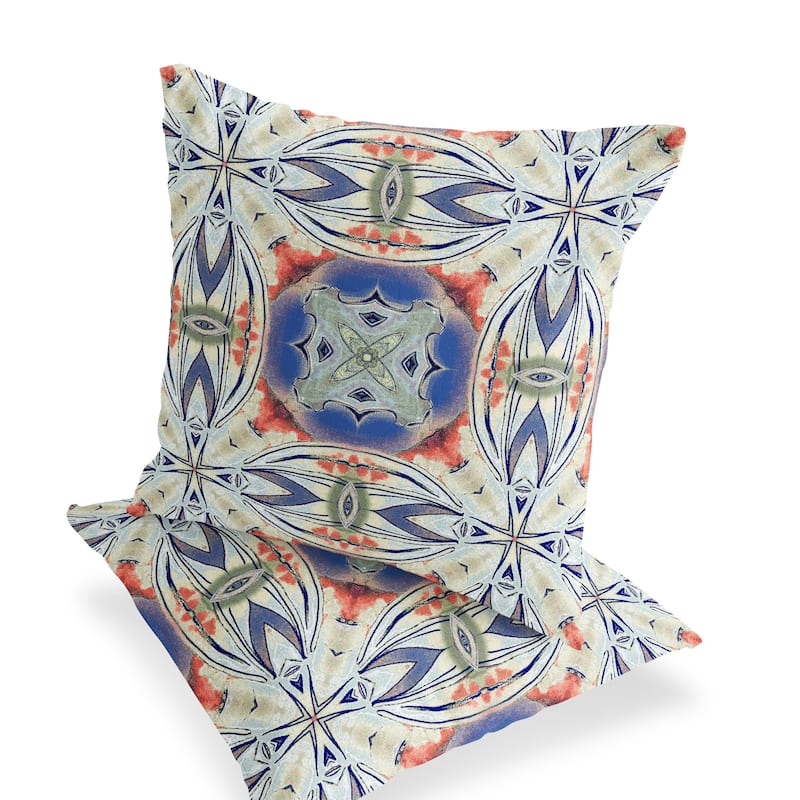 HomeRoots Set of Two 16" X 16" Blue and Pink Blown Seam Floral Indoor Outdoor Throw Pillow - 16.00' X '16.00' X '5.00
