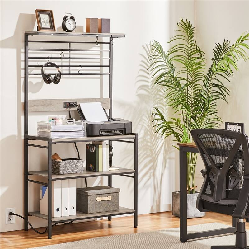 Yaheetech Kitchen Baker's Rack with Power Outlet, 4-tier Kitchen Microwave Oven Stand, Gray - Grey