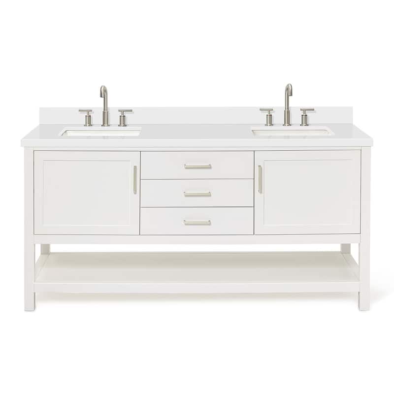 Ariel R073DWQRVO Bayhill 72" Free Standing Double Basin Vanity Set - White / Pure White Top - Painted
