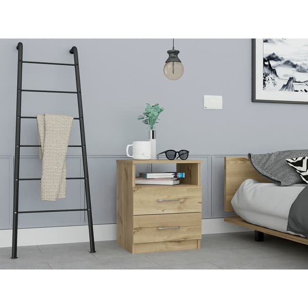 French Bedside Table with 2 Drawers and 1 Open Partition Heightened