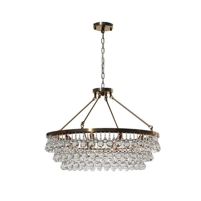 10 Light Glass Crystal Chandelier, Hanging or Flush Mount - Brass