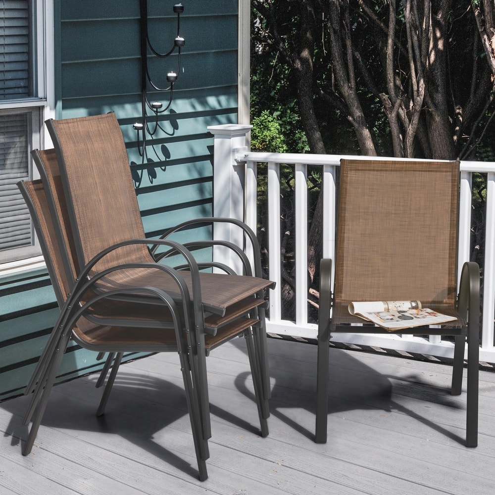 Patio 4-Piece Textilene Dining Chairs with Armrests and Stackable Design