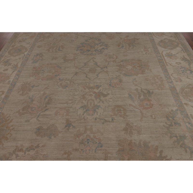 Beige Oushak Turkish Area Rug Handmade Vegetable Dye Wool Carpet - 8'1"x 10'3"