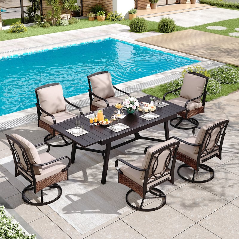 MAISON ARTS 9/7-Piece Patio Dining Set with Rattan Swivel Chairs and a Expandable Dining Table - 7-Piece
