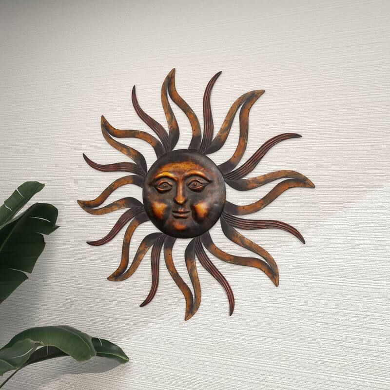 Brass Metal Sun Home Wall Decor with Distressed Copper Like Finish