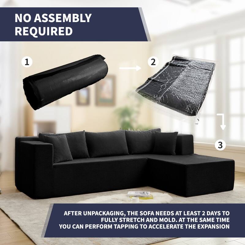 Mixoy W106'' Modern 2-Piece Free Combination Corduroy Upholstered L-Shaped Modular Sectional Sofa with Right Chaise and Pillow