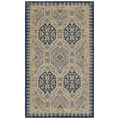 Classic Ziegler Sharyn Blue Beige Hand-knotted Wool Rug - 3'0" x 5'10"