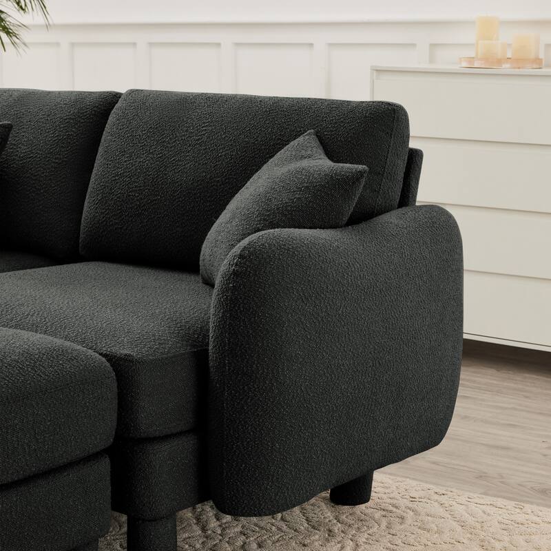 109.4" 3-Seater Modern Upholstered Sofa Couch, Deep-Seat Sectional Sofa with Shell-Shaped Armrests, Leisure Sofa for Living Room
