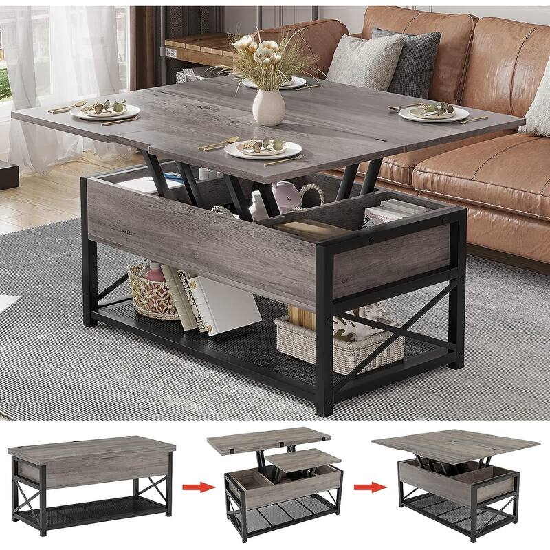Lift Top Coffee Table Open Storage Shelf & Hidden Classified Storage
