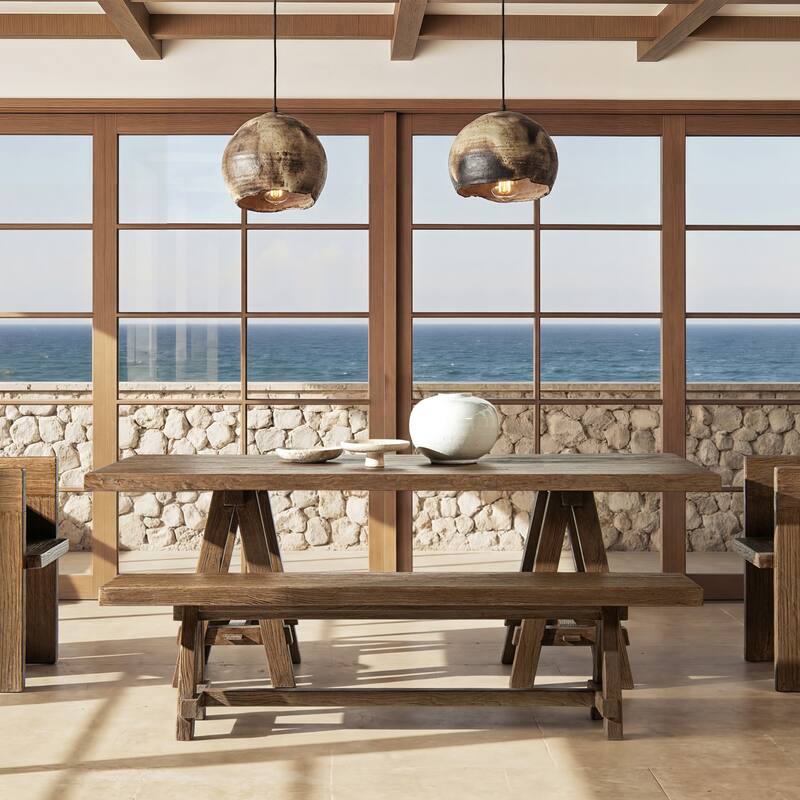 Jennifer Taylor Home Hawthorne 72" Reclaimed Elm Trestle Dining Bench - Heritage Medium-Dark Brown