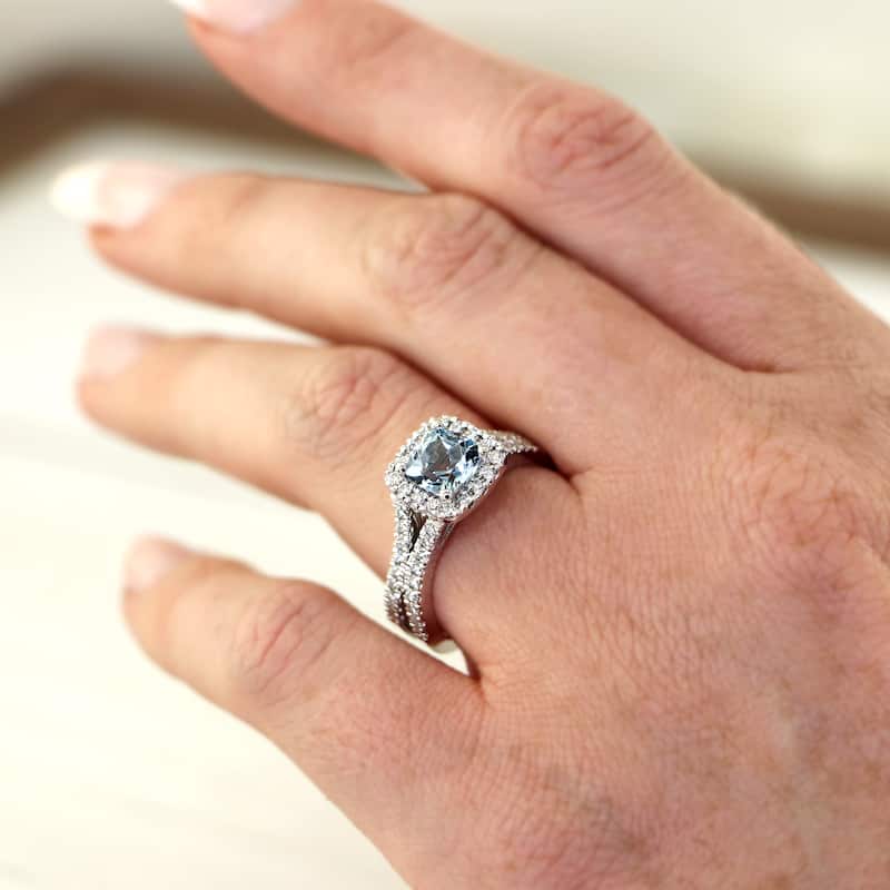 Auriya 1/2ct Cushion-cut Aquamarine Halo Diamond Engagement Ring 5/8ctw 14k Gold
