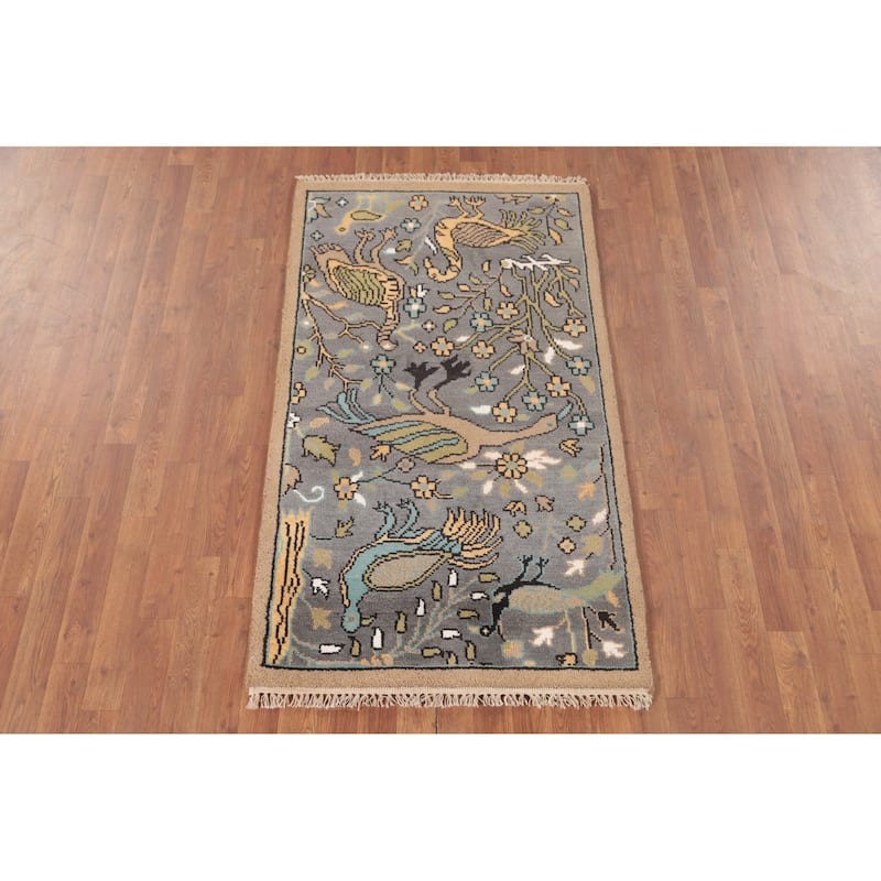 Animal Pictorial Ziegler Accent Rug Hand-Knotted Floral Wool Carpet - 2'11"x 5'0"