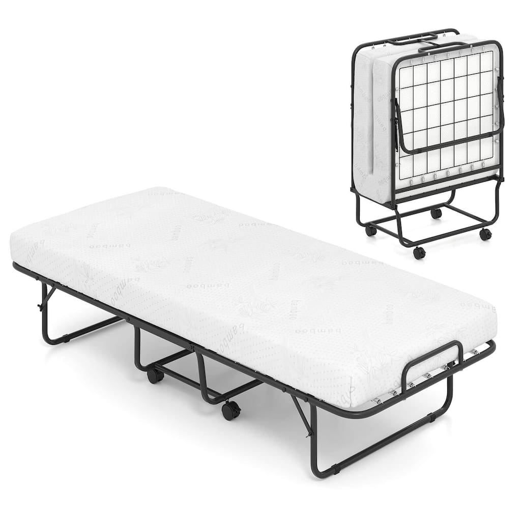 Costway Folding Bed with Mattress 74" x 31" Cot Size Rolling Guest Bed