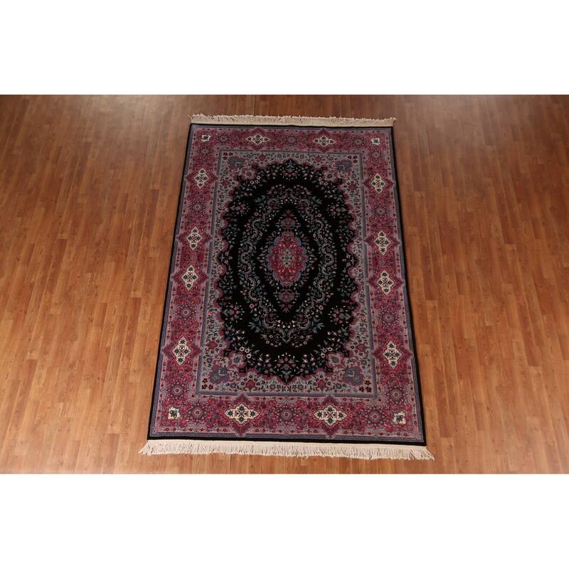 Black & Pink Tabriz Chinese Rug Hand-Knotted Wool Carpet - 6'0"x 9'0"