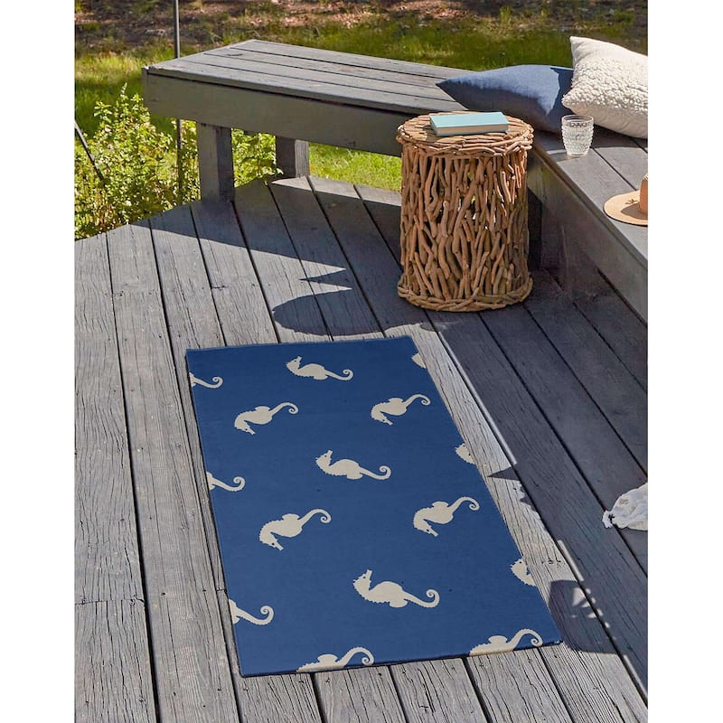 Sea Horses Beach Style Chenille Area Rug