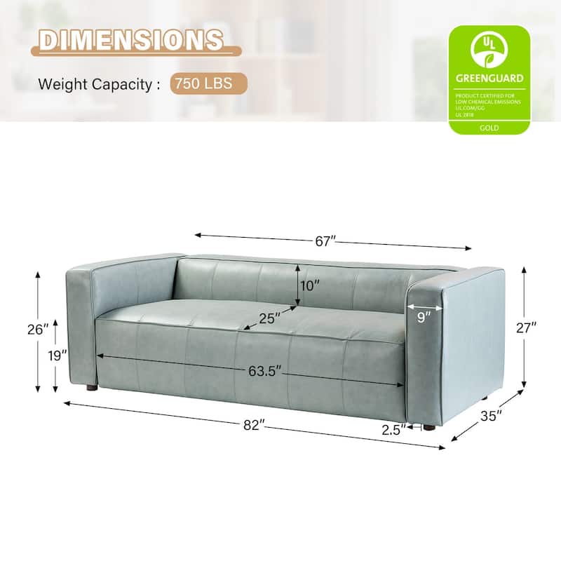 Donia Mid-Century Modern Leather 82" Curved Sofa with Wooden Legs by HULALA HOME