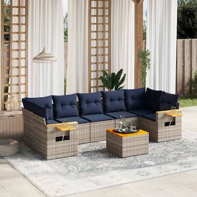 vidaXL 8 Piece Patio Sofa Set with Cushions Grey Poly Rattan (US only) - 113.8x33.5x70.5