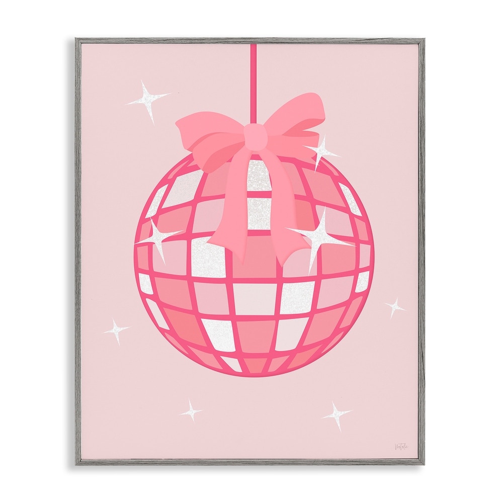 Stupell Pink Disco Ball with Ribbon Framed Giclee Art Design By Natalie Carpentieri