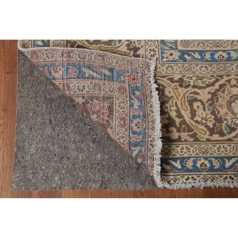 Traditional Mashad Persian Vintage Rug Handmade Wool Carpet - 9'10"x 12'11"