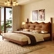 preview thumbnail 1 of 19, Calka Luxury Upholstered PU Leather Bed by Christopher Knight Home Coffee+Cal King
