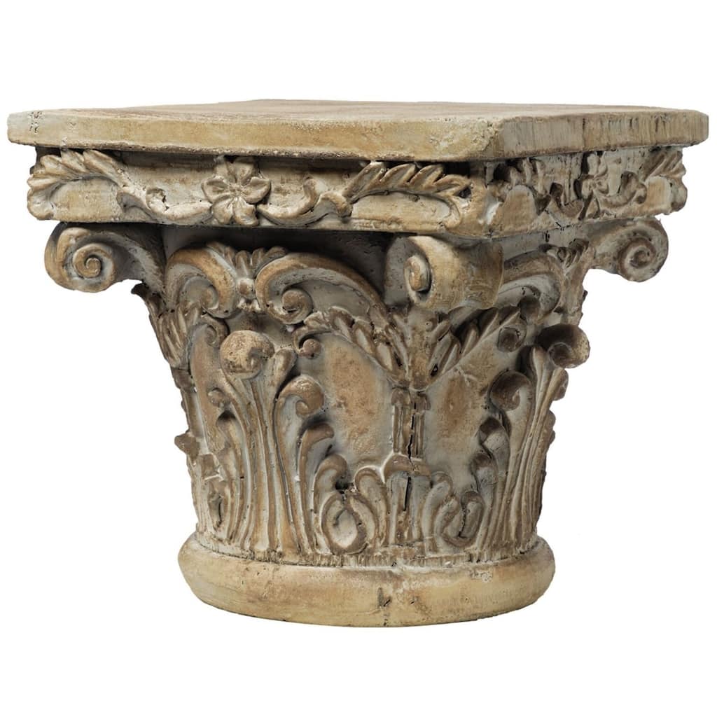 10" Beige and Brown Distressed Finish Pedestal