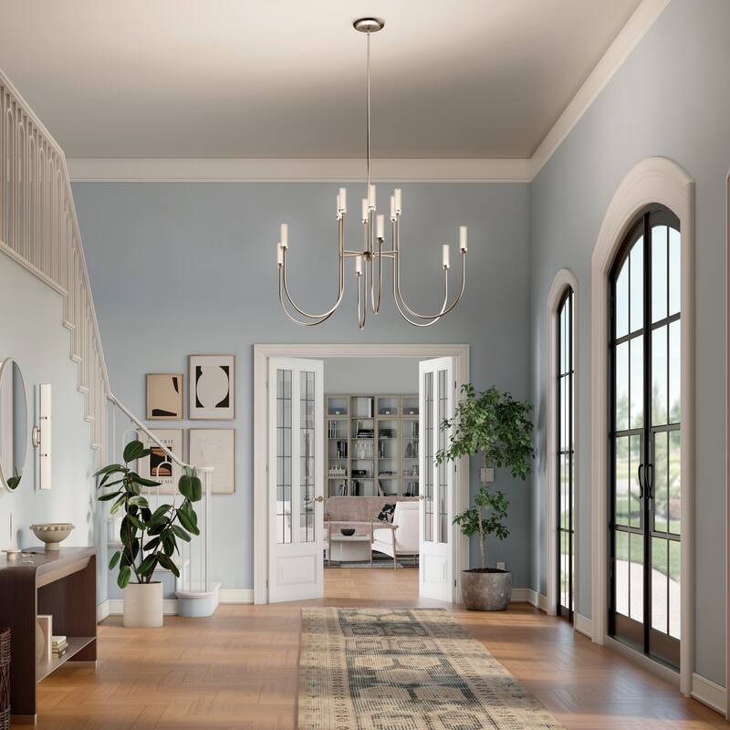 Moraine 50 Inch LED 12 Light 2-Tier Chandelier in Polished Nickel