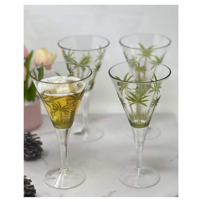 Palm Tree V Shaped Plastic Wine Glasses Set of 4 (14oz)