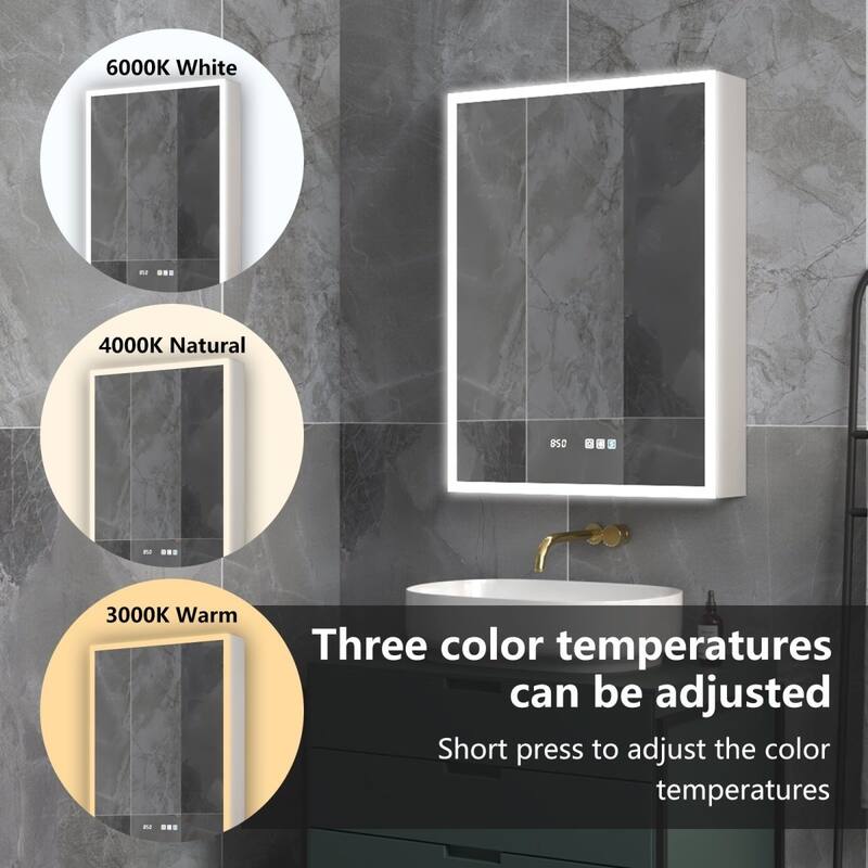 ExBrite 24" W x 32" H Led Lighted Medicine Cabinet Recessed or Surface with mirrors