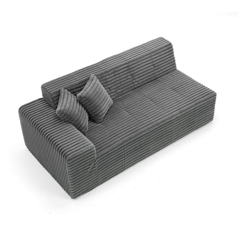 Corduroy Oversized Low-back Modular Loveseat Chaise with Pillow