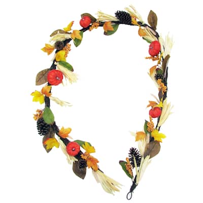 Fraser Hill Farm 9-ft Fall Harvest Garland Decor with Corn Husks, Pumpkins and Pine Cones - Multi