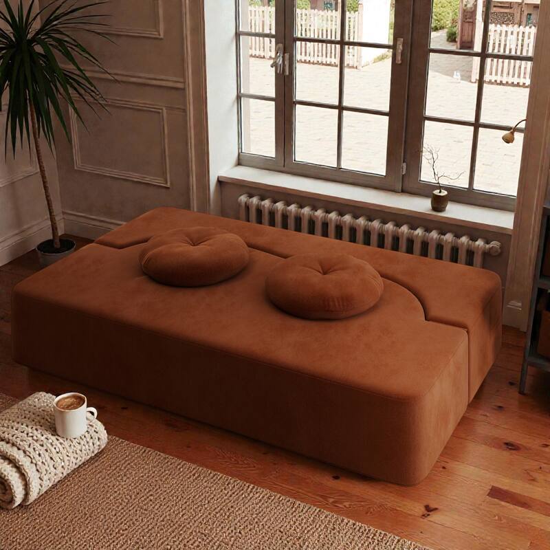 Convertible Floor Sofa Bed with 2 Pillows, Plush Corduroy Foam-Filled Folding Mattress, Full Size Sleeper, No Assembly Needed