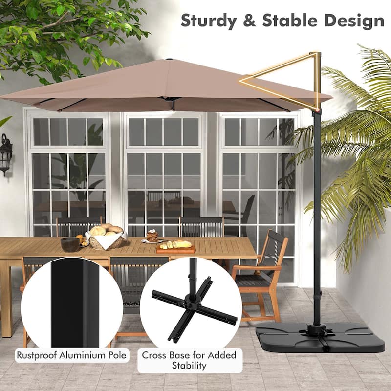 Patio 9.5FT Square Cantilever Offset Hanging Umbrella 2-Tier 360