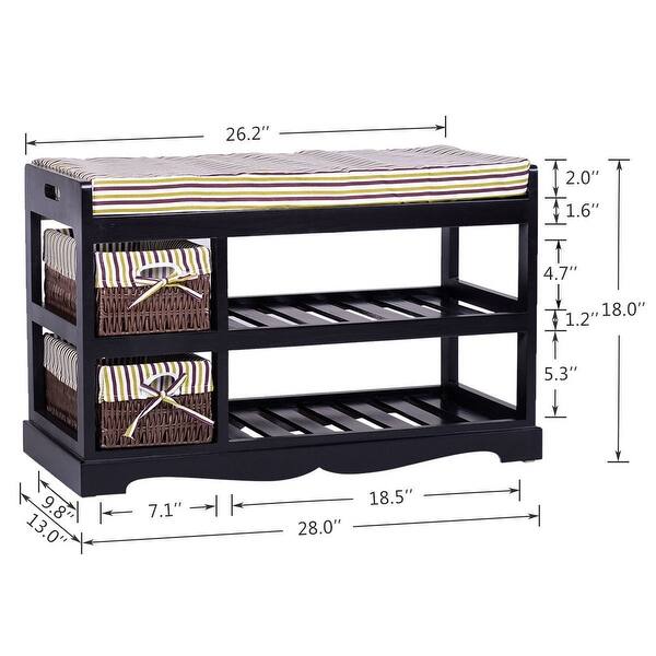 Shop 2 Basket Padded Entryway Shoe Storage Bench Rack Black