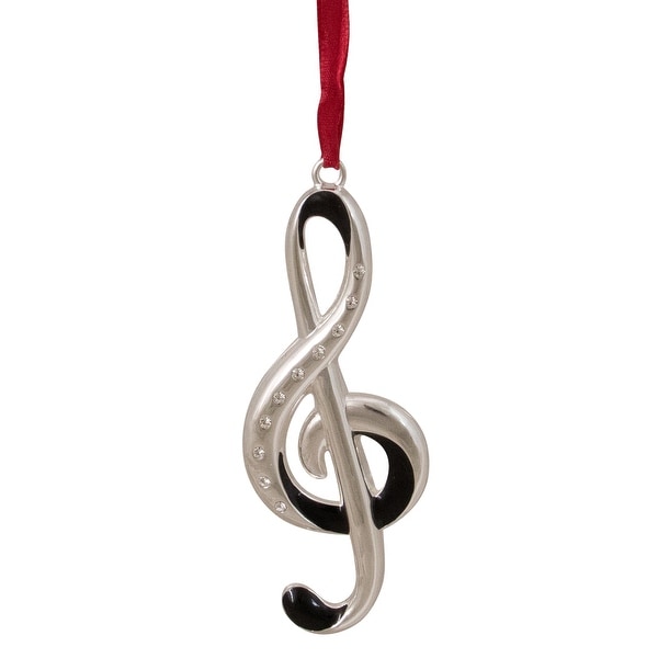4" Silver and Red Clef Music Note European Crystals Christmas Ornament. Opens flyout.