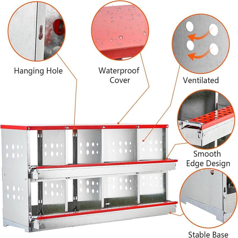 8-Hole Wall-Mounted Metal Chicken Nests Boxes Laying Eggs