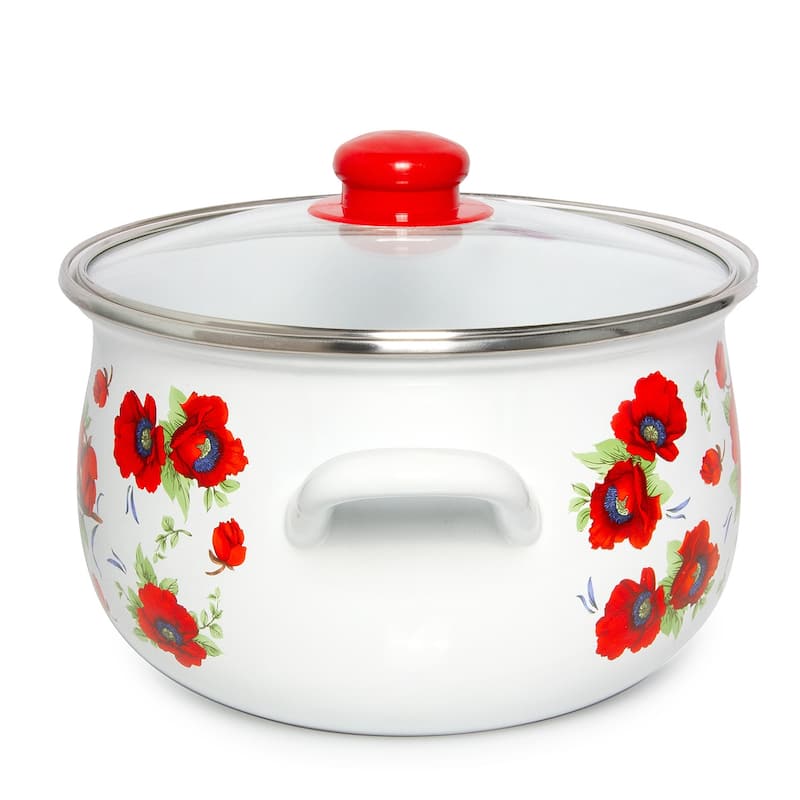 STP Goods Poppies Belly Deep Enamel on Steel Casserole w/Glass Lid