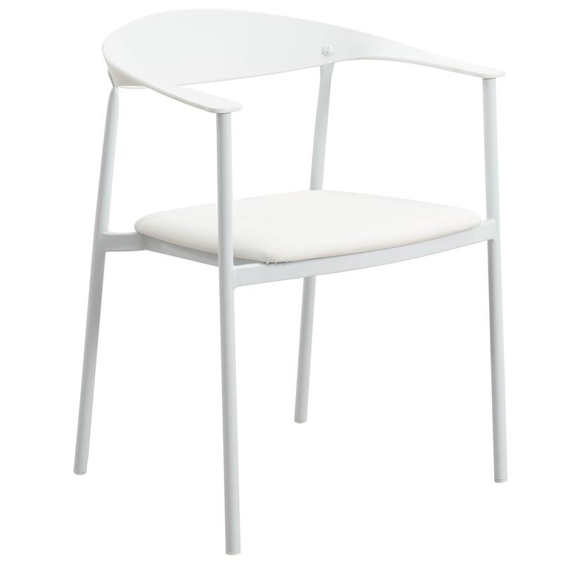 Kora Upholstered Faux Leather Dining Arm Chair with Powder Coated Steel Legs by LeisureMod - White