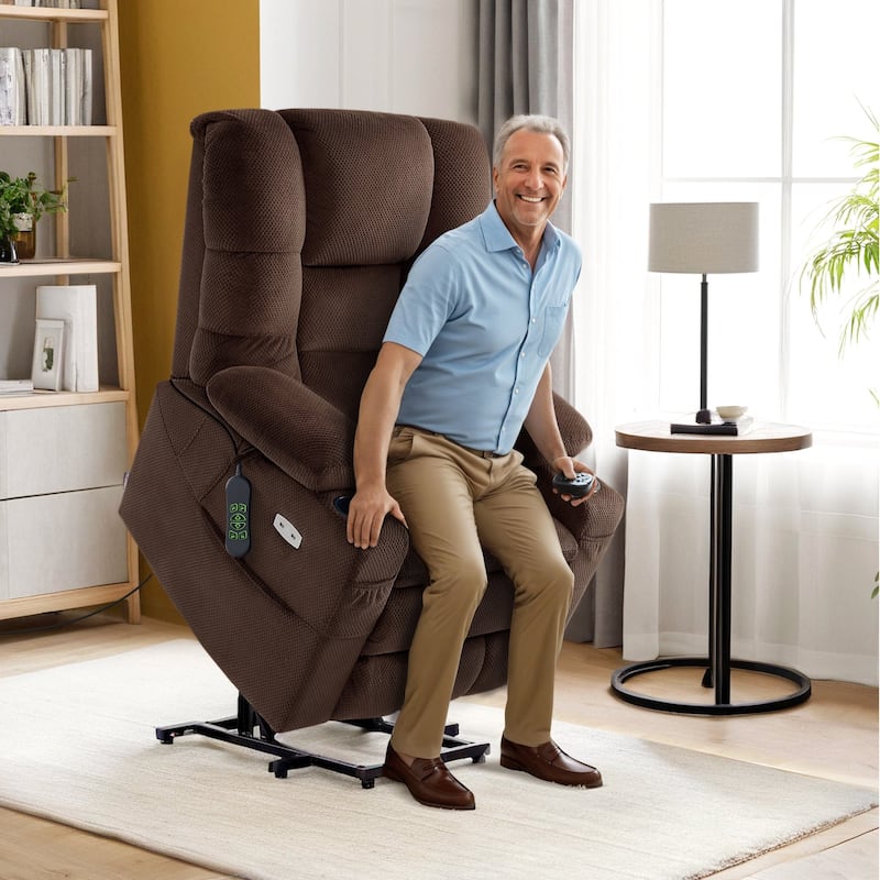 MCombo Large Dual Motor Power Lift Recliner Chair with Massage and Dual Heating for Elderly People, Faux Leather