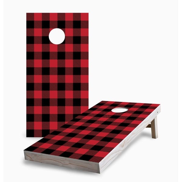 slide 2 of 5, Red Buffalo Plaid Corn Hole Board Set with Carry Case 16 Years and Up