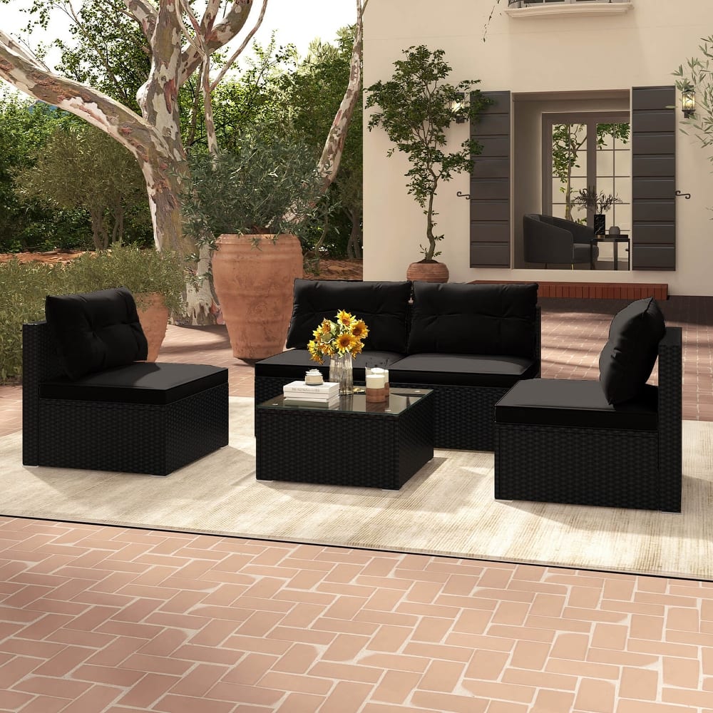 Costway 5 Piece Outdoor Furniture Set with Seat & Back Cushions - See Details