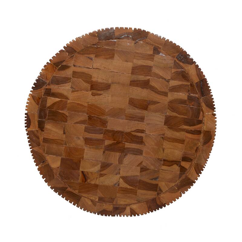 Timeless Brown Teak Wood Intricately Carved Accent Table