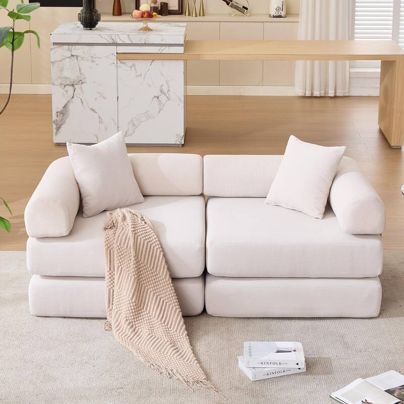 Modular Couch Sofa Bed, Convertible Design with Removable Armrests,Folding Mattress Couch for Small Spaces ,No Assembly