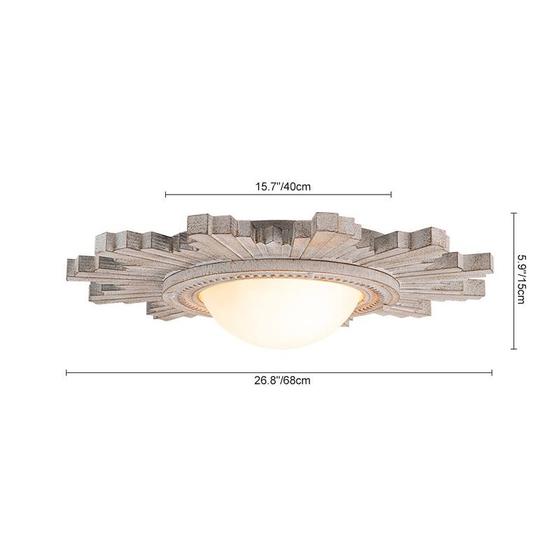 Antique Art Deco Wood Style Sunburst Flush Mount Light Wall Decor