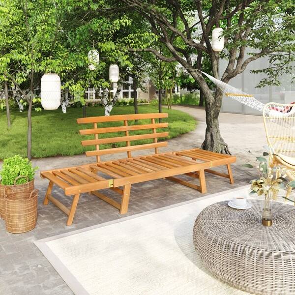 slide 2 of 9, vidaXL Patio Bench 2-in-1 74.8" Solid Acacia Wood - (60.2"-74.8") x 26.8" x 29.1"