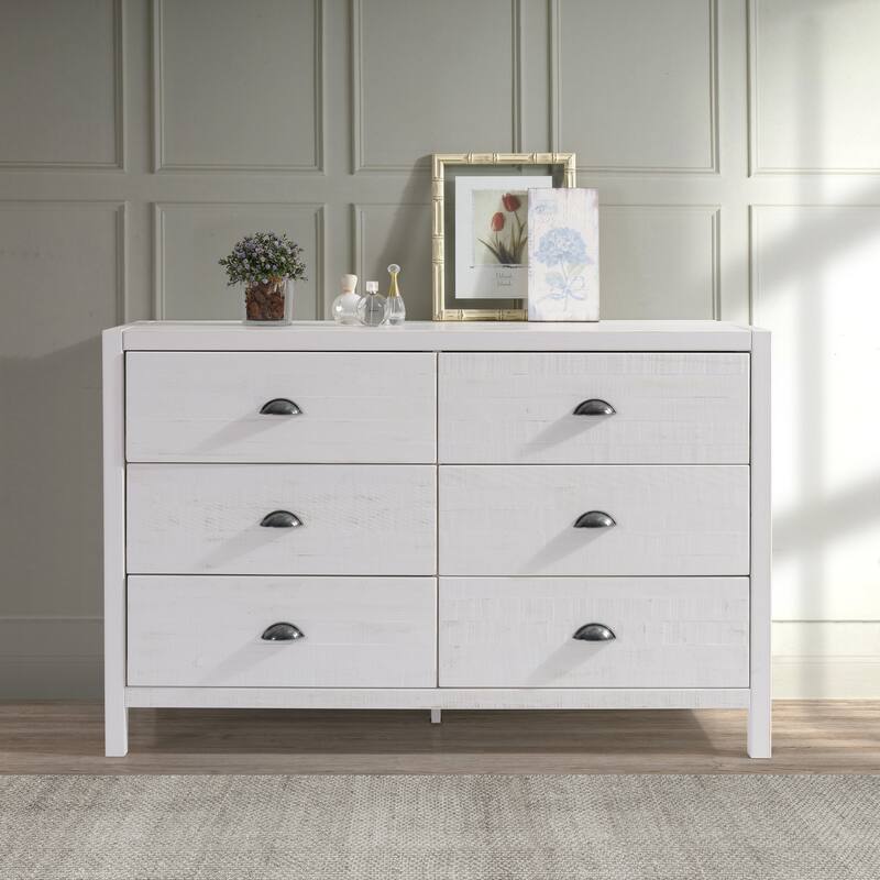 Six Drawer Dresser - Coastal White Finish - Maykoosh Tuscan Temptations Bedroom Storage