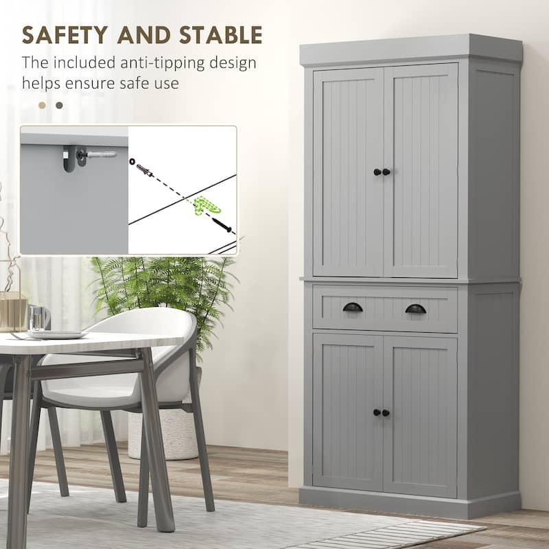 Tall Kitchen Pantry Cabinet with Adjustable LED Light and Drawer Shelves for Organized Storage - 30.1" W x 15.7" D x 71.3" H