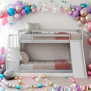 Twin Over Twin Bunk Bed With Convertible Slide And Stairway for Home