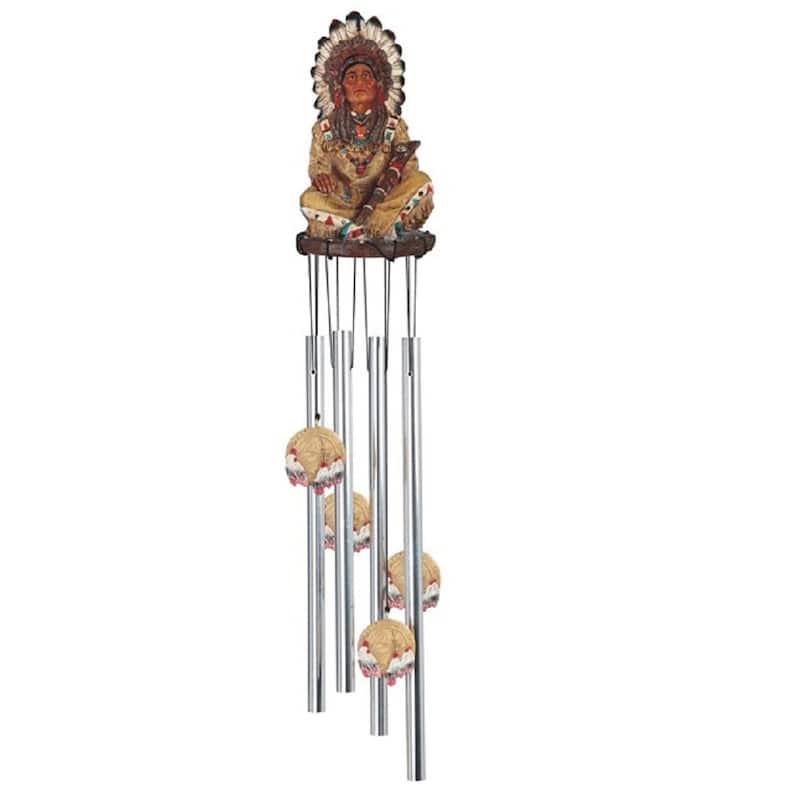 Q-Max 23" Long Indian Chief Round Top Wind Chime Native American Garden Patio Decoration