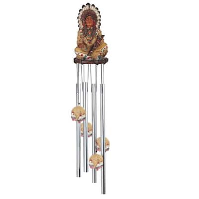 Q-Max 23" Long Indian Chief Round Top Wind Chime Native American Garden Patio Decoration