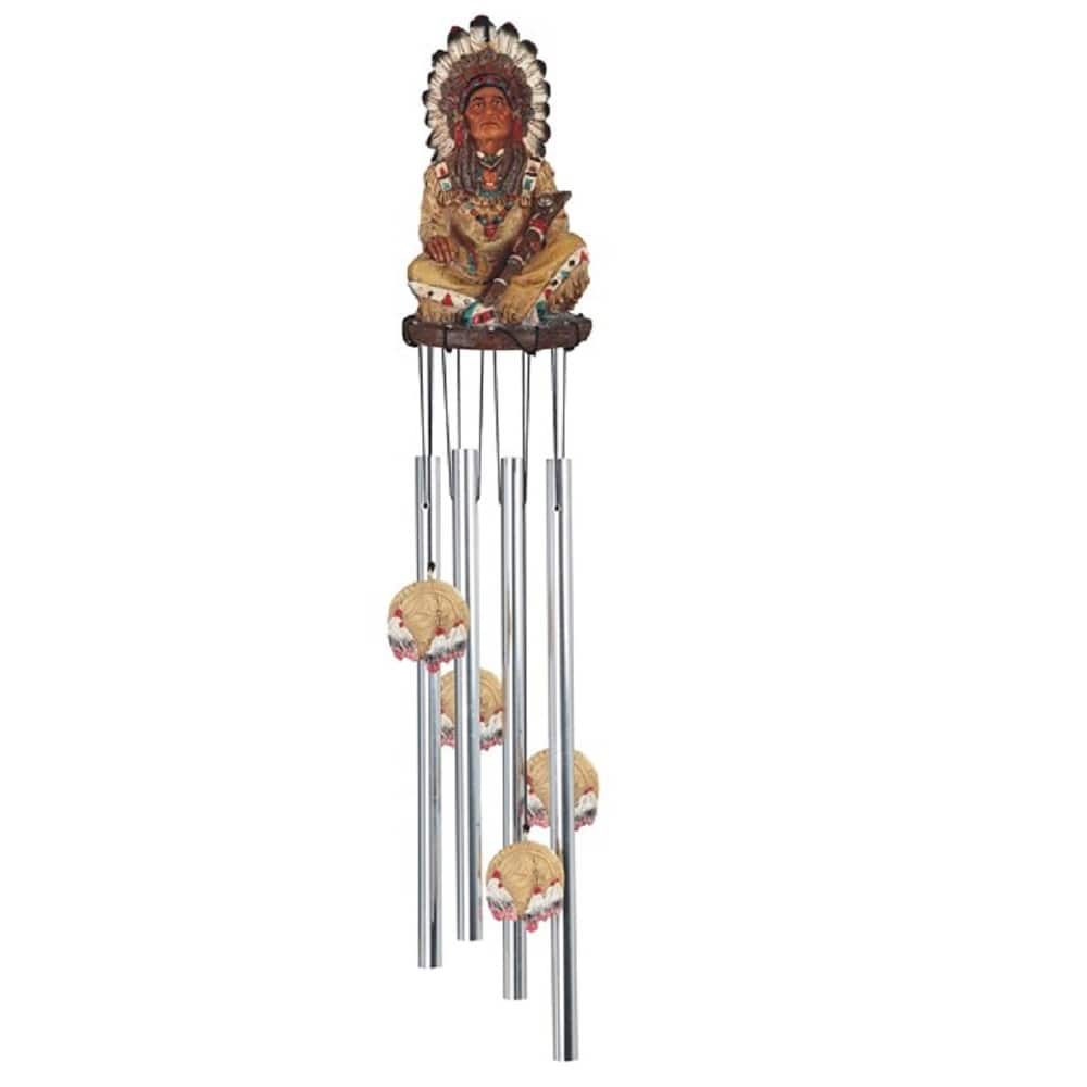 Q-Max 23" Long Indian Chief Round Top Wind Chime Native American Garden Patio Decoration